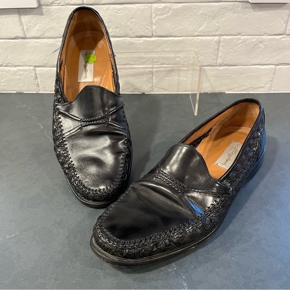 Mezlan sz 11.5 black leather woven panel loafers main image 12